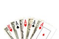 Poker hand four of a kind in aces with us-dollar bank notes Royalty Free Stock Photo