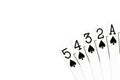 Poker hand 5 high straight flush in spades Royalty Free Stock Photo