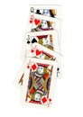 A poker hand of playing cards showing a full house.