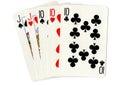 A full house poker hand of playing cards.