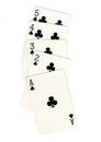 A poker hand of playing cards showing a straight flush. Royalty Free Stock Photo