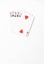 Poker hand ranking, symbol set Playing cards in casino: hight hand, King, seven, five, three, two on white background, luck abstra Royalty Free Stock Photo