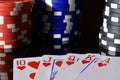 Poker hand royal flush and poker chips Royalty Free Stock Photo