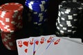 Poker hand royal flush and poker chips Royalty Free Stock Photo