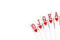 Poker hand royal flush in hearts isolated on white background Royalty Free Stock Photo