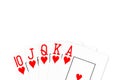 Poker hand royal flush in hearts isolated on white background Royalty Free Stock Photo