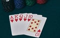 Poker Hands / Royal Flush 3. Five playing cards - the poker royal flush hand. Royal Flash,red card deck, poker royal flash on