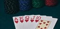 Poker Hands / Royal Flush 3. Five playing cards - the poker royal flush hand. Royal Flash,red card deck, poker royal flash on