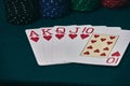 Poker Hands / Royal Flush 3. Five playing cards - the poker royal flush hand. Royal Flash,red card deck, poker royal flash on Royalty Free Stock Photo