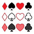 Poker icon set. Heart, spade, club and diamond. Playing card suit icons in modern geometric minimal style. Vector cards symbols