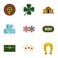 Poker icons set, flat style