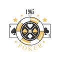 Poker logo design since 1965, emblem with gambling elements for poker club, casino, championship vector Illustration on