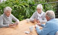 Poker is meant to be enjoyed. A group of seniors playing cards together. Royalty Free Stock Photo