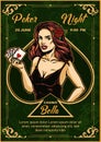 Poker night advertising colorful vintage poster