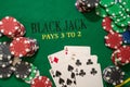 poker play cards and chips on green table Royalty Free Stock Photo