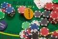 poker play cards and chips on green table Royalty Free Stock Photo