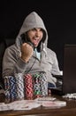 Poker player online victory isolated on black Royalty Free Stock Photo