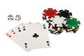 Poker playing cards, chips and dices Royalty Free Stock Photo