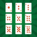 Poker playing cards diamonds suit on green background Royalty Free Stock Photo