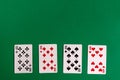 Poker quads playing card, green background