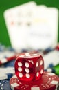 Poker red dice on stack of casino chips - macro shot Royalty Free Stock Photo