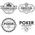 Poker related labels emblems badges design elements set. Texas holdem poker club tournament logotype collection