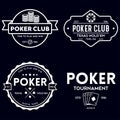 Poker related labels emblems badges design elements set. Texas holdem poker club tournament logotype collection Royalty Free Stock Photo
