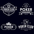 Poker related labels emblems badges design elements set. Texas holdem poker club tournament logotype collection Royalty Free Stock Photo