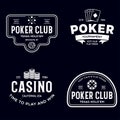 Poker related labels emblems badges design elements set. Texas holdem poker club tournament logotype collection Royalty Free Stock Photo