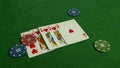 Poker table. The combination of playing cards. Win at the casino. Black Jack. Betting at the casi Royalty Free Stock Photo