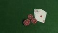 Poker table. The combination of playing cards. Win at the casino. Black Jack. Betting at the casi Royalty Free Stock Photo