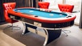 Poker tables for gambling, green table, casino chips. Fun holiday at the resort. AI generated. Royalty Free Stock Photo