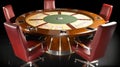 Poker tables for gambling, green table, casino chips. Fun holiday at the resort. AI generated.