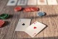 Poker theme - wood table with cards and chips