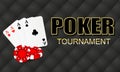 Poker tournament banner. 4 aces and casino chips on a black background Royalty Free Stock Photo