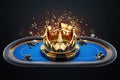 Poker tournament, poker online, big crown on the poker table. Poker game, online casino, Texas hold`em, application, card games. Royalty Free Stock Photo