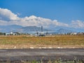 Pokhara, Nepal - April 13, 2019: A plane of local, Nepalese airlines on the runway of the airport in Pokhara is