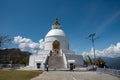 Pokhara, Nepal, March 15 2020: The famous World Peace Pagoda buddhist temple, Shanti Stupa, Pokhara Nepal