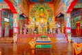 POKHARA, NEPAL - OCTOBER 06 2017: Beautiful indoor view of the hall of The Pema Ts al Sakya Monastic Institute, that it