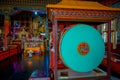 POKHARA, NEPAL - OCTOBER 06 2017: Indoor view of Thrangu Tashi Choling Monastery in Kathmandu, Nepal. Thrangu Tashi