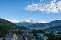 POKHARA, NEPAL. 28 September 2008: The Himalayas, Machapuchare Fishtail on the background of blue sky.