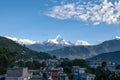 POKHARA, NEPAL: The Himalayas, Machapuchare Fishtail on the background of blue sky.