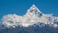 POKHARA, NEPAL: The Himalayas, Machapuchare Fishtail on the background of blue sky.