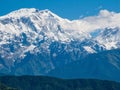 POKHARA, NEPAL:The Himalayas, North of Annapurna on the background of blue sky.