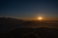 Pokhara sunrise at Sarangkot Hill with view of Himalayan mountain range.