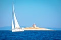 Pokonji Dol Lighthouse in Hvar island archipelago sailing Royalty Free Stock Photo