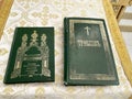 Pokrovskoye, Russia, Moscow region, Ruzsky district, December 09, 2021. Orthodox prayer book and breviary in the Intercession Chur