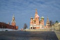 Pokrovsky cathedral and the Spasskaya tower of the Moscow Kremlin, Moscow, Russia Royalty Free Stock Photo