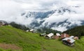 POKUT PLATEAU aerial view with foggy weather. Rize, Turkey. Royalty Free Stock Photo
