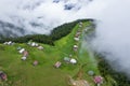 POKUT PLATEAU aerial view with foggy weather. Rize, Turkey. Royalty Free Stock Photo